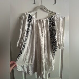 Free People Cream and Black Boho Blouse